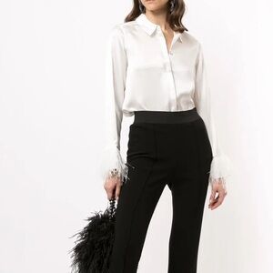 Cinq à Sept cream silk blouse with feathers NWT